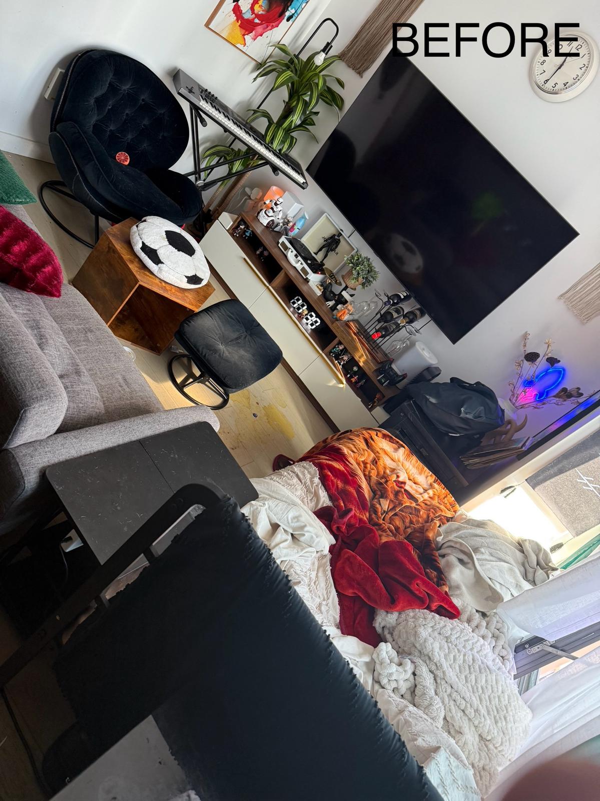 Living room before cleaning and organization